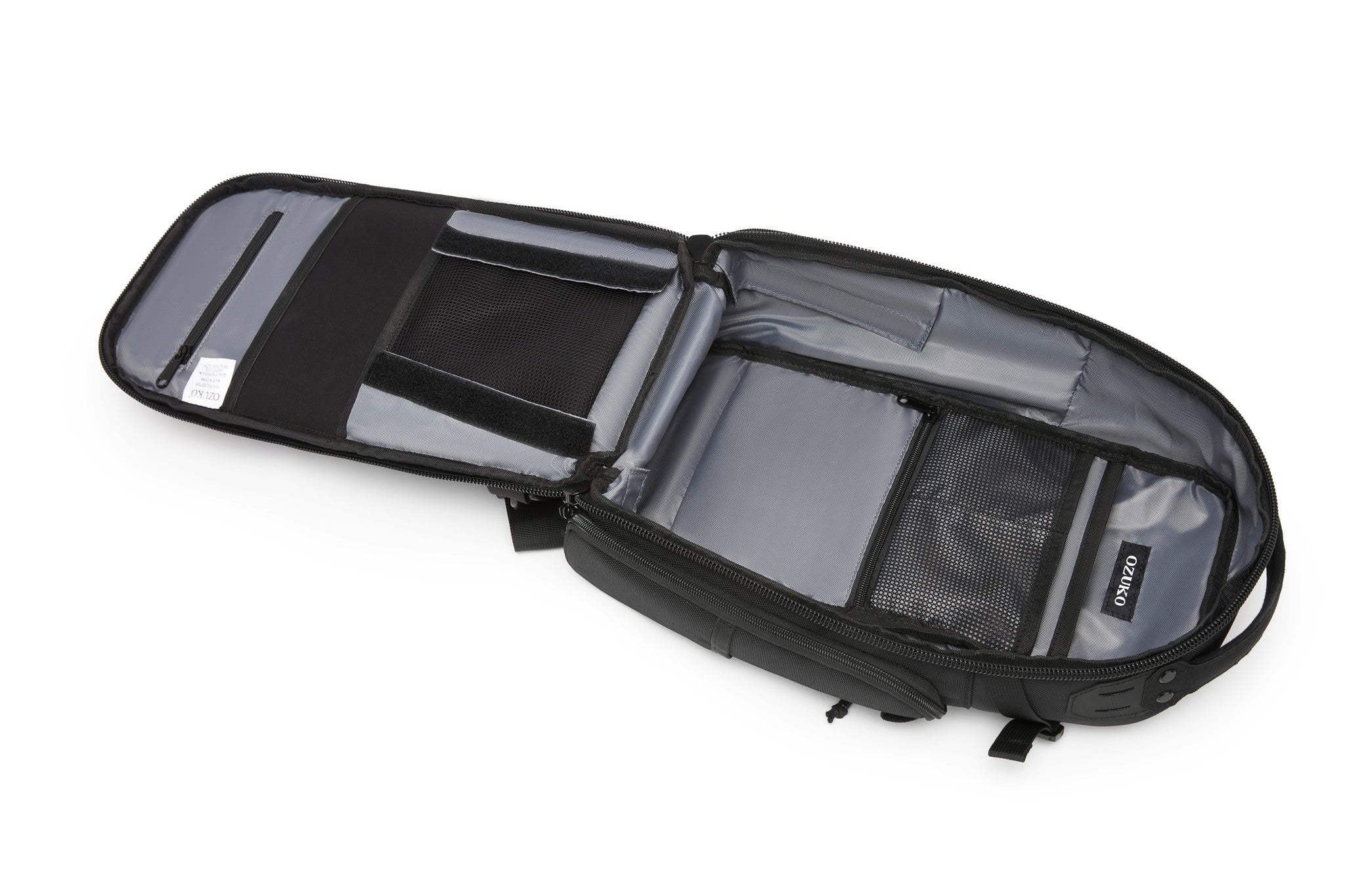 Ridge Sling Backpack 12L in Black - top-down view of the open interior organizer compartment